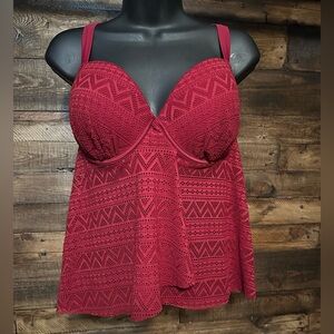 Swimsuits For All Red Crochet Tankini Top